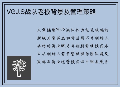 VGJ.S战队老板背景及管理策略